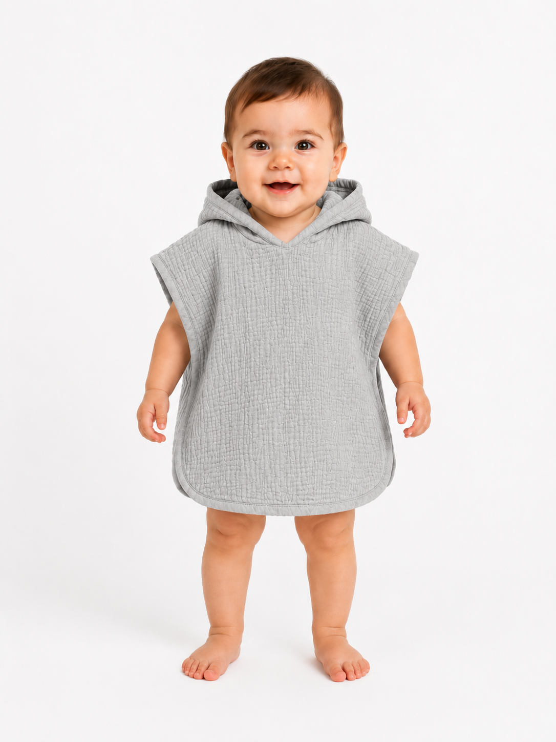 Müslin Bebek Pançosu – Gri | %100 Pamuk Kapüşonlu Panço
