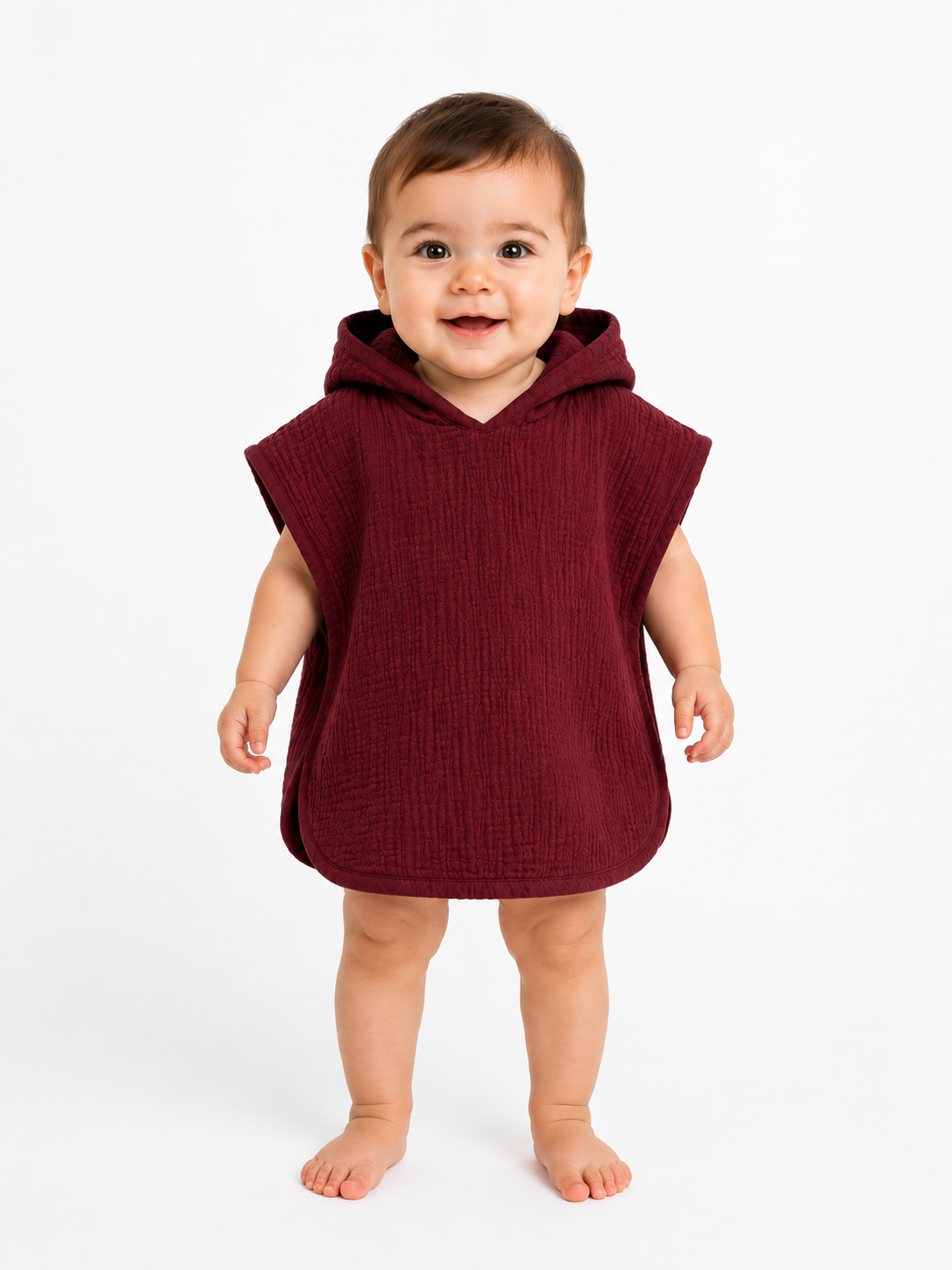 Müslin Bebek Pançosu – Bordo | %100 Pamuk Kapüşonlu Panço