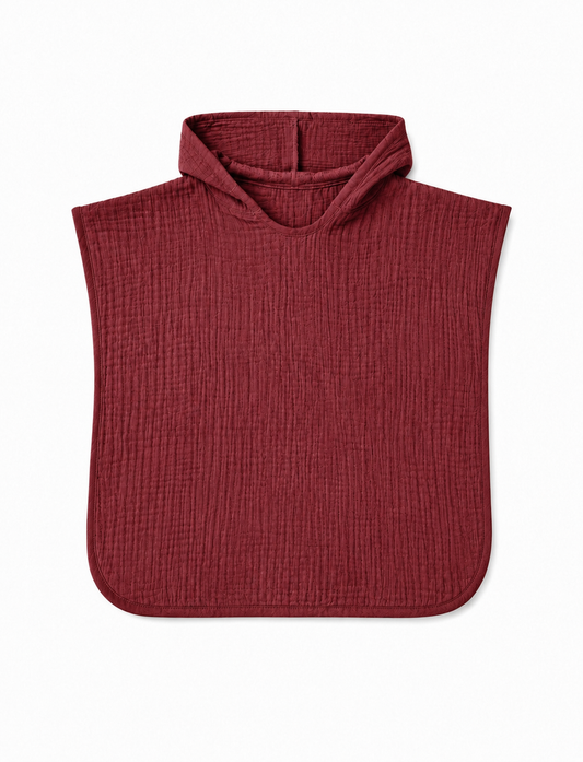 Müslin Bebek Pançosu – Bordo | %100 Pamuk Kapüşonlu Panço