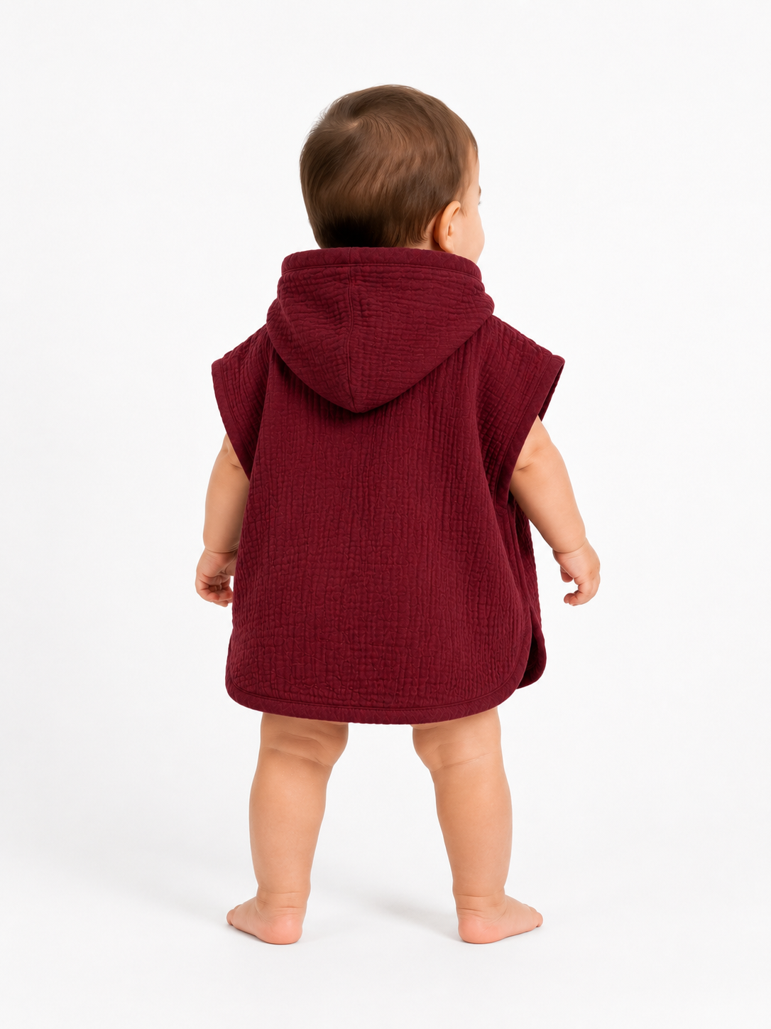 Müslin Bebek Pançosu – Bordo | %100 Pamuk Kapüşonlu Panço