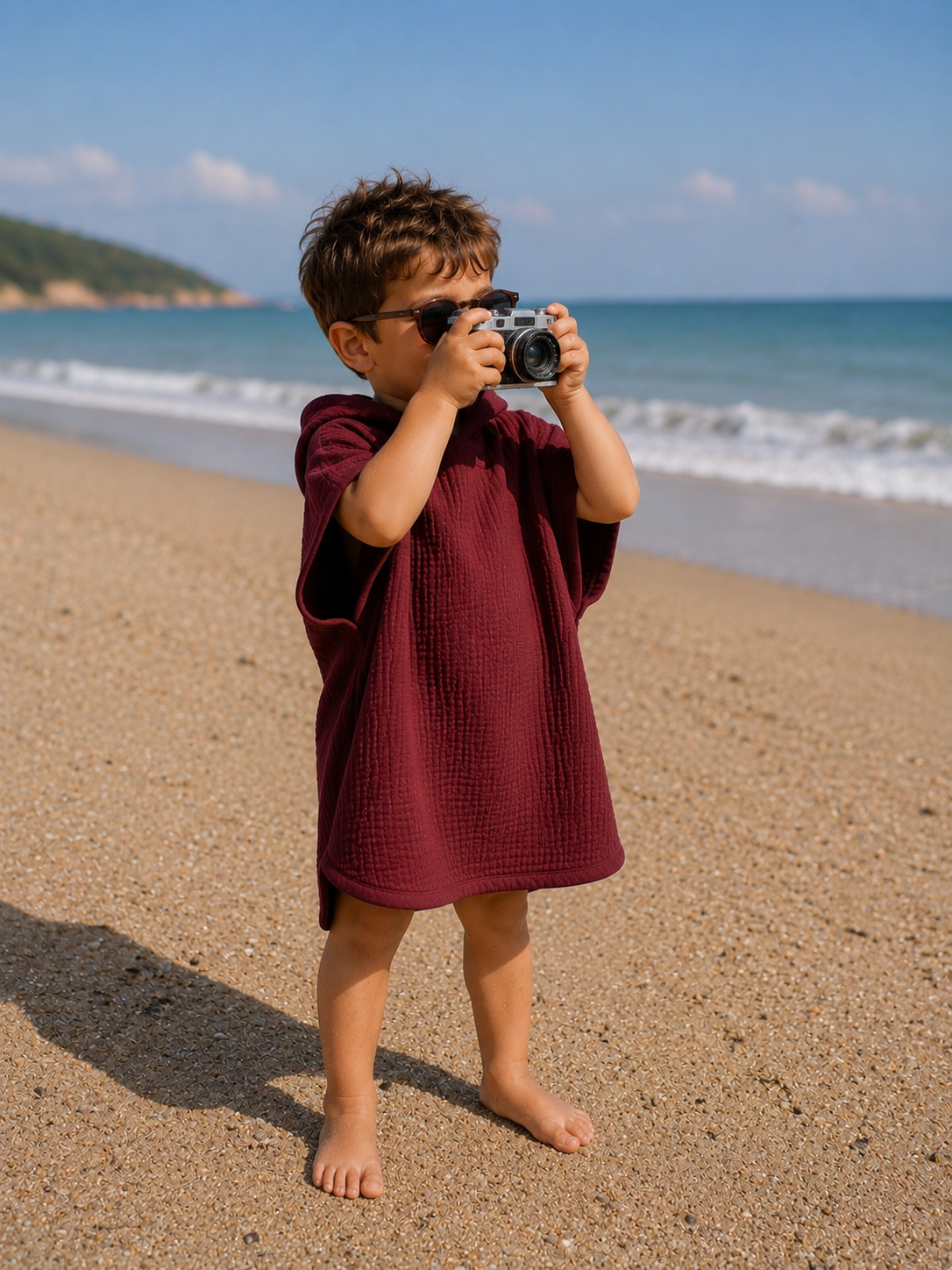 Müslin Bebek Pançosu – Bordo | %100 Pamuk Kapüşonlu Panço