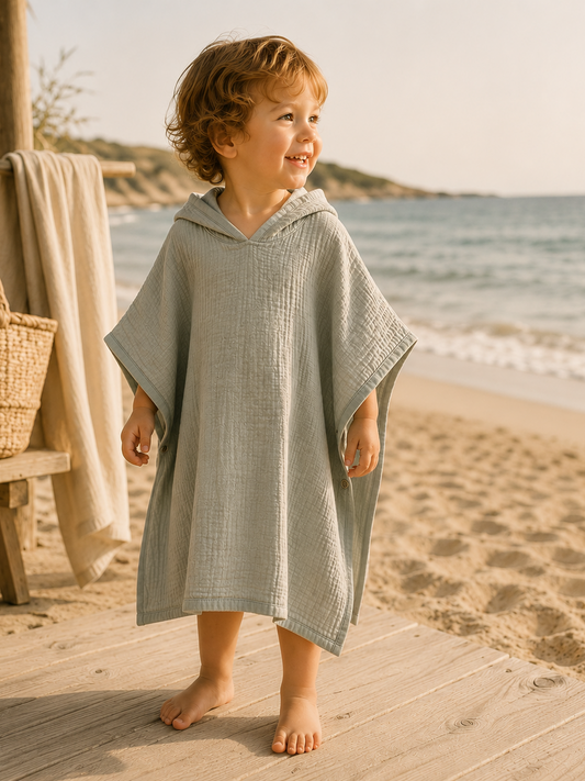 Müslin Bebek Pançosu – Gri | %100 Pamuk Kapüşonlu Panço
